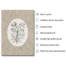 1 pezzo cartellone stampa su tela, arte da parete minimalista stile vintage, per decorazione di dormitorio, appartamento, soggiorno, camera da letto, decorazione casa moderna, con motivo botanico floreale vintage senza cornice in stile bohémien