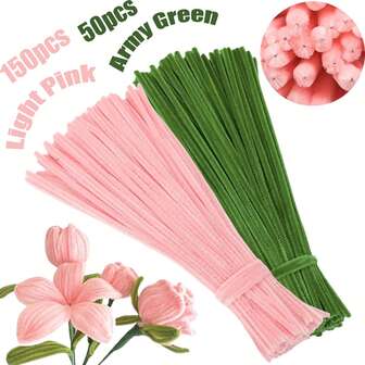 201件双色毛根套装，附赠1个教程视频 - 适用于学校DIY、母亲节手工和创意项目的雪尼尔扭扭棒 - 色彩鲜艳、柔韧易弯曲