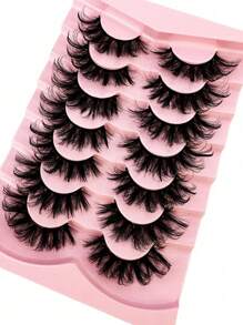 HBZGTLAD 7 Pairs Faux Mink Lashes Multipack Mink Lashes Fluffy False Eyelashes 22mm Full Wispy Lashes 8D Volume Curly Fake Eyelashes - Màu xanh lam - Xem 5