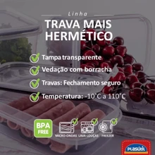 PLASUTIL Kit 3 Porta Frios Potes Hermético C/ Travas Cesto Escorredor 500ml 1,2 L e 4 L Alimentos Frutas Vegetais - Transparente - Visão 7
