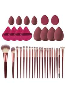 43件套化妆刷套装，包含眼影刷、眉刷、粉底刷、散粉刷、腮红刷、遮瑕刷和高光刷，采用超柔软合成毛制成，适合日常化妆、作为赠品、专业化妆刷套装使用。 - 彩色 - 查看 11