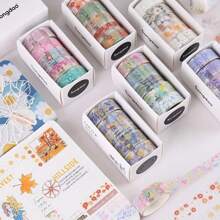 5 Rolls/Box, Floral Pattern Coloured Tape Material Decorative Stickers And Paper Tape, Journaling Stickers, Creative Masking Tape, Scrapbook Decorating, Journaling Decorating, Arts And Crafts Project Decorating, Collage Decorating Back To School