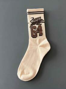 5 Pairs Of Men's Socks Multi-Colored For All Seasons Random Letters Graffiti Stripes Digital Flame Pattern Maillard Fashion Soft And Comfortable Daily Casual Sports Mid-Tube Socks