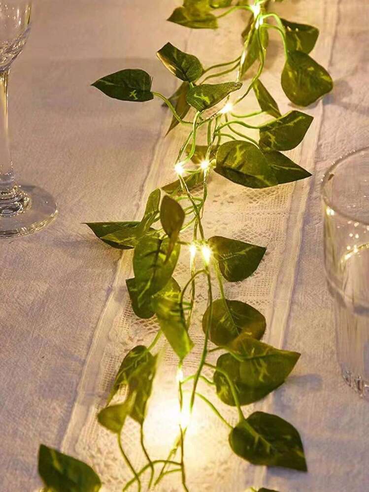 1pc 2m/6.56ft, 5m/16.4ft, 10m/32.8ft Green Dill Leaf LED String Lights, Battery Powered, Suitable For Room, Birthday, Yard, Home, Bedroom, Courtyard Decoration Wedding Decorative String Lighting (Batteries Not Included) - Green Radish Leaf Light String - View 7
