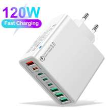 XJDR 120W 4USB-A+4USB-C Compatible With IPhone16 15 14 13 Charger Fast Charging 8 In 1 Charger Quick Wall Wall Adapter Suitable For Travel, Office, Dorm, And Home Multi-Port Nan