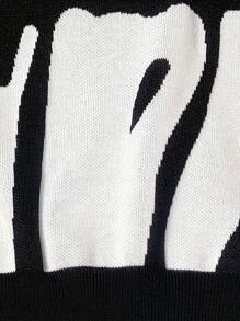 Jersey de punto de manga corta para hombre - Diseño de patrón abstracto en negro y blanco - Cuello redondo - Elegante y casual para uso diario y callejero - Tela de punto suave para mayor comodidad