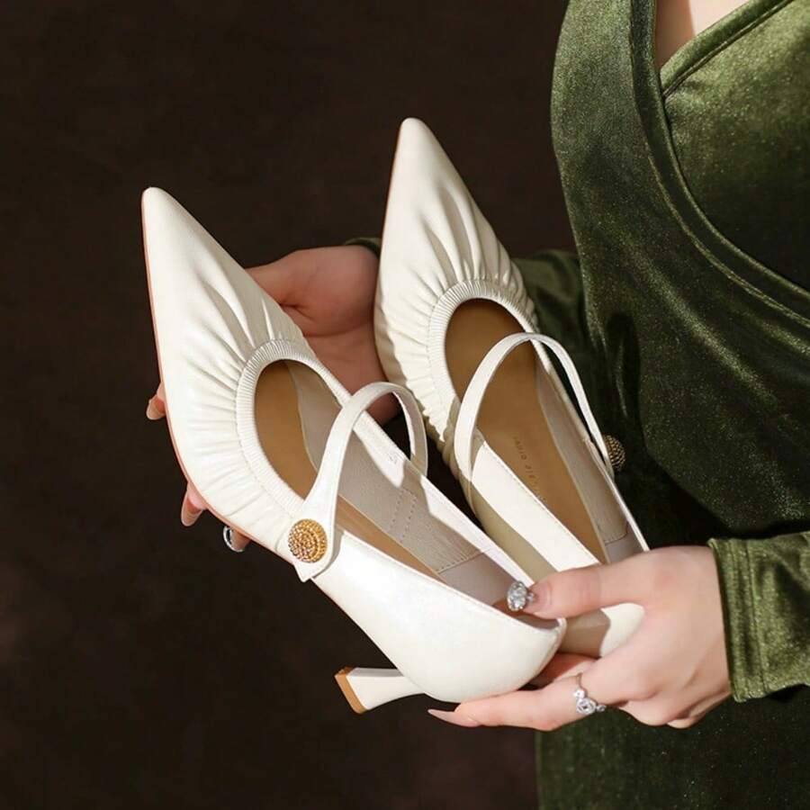 Zapatos Mary Jane de tacón de aguja para mujer, tacón medio, punta cerrada, sin cordones, para boda, vestido de oficina