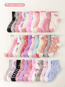 1/5/12 Pares de Meias Infantis para Primavera/Verão com Padrões Coloridos de Coelho, Urso e Coração, Meias Curtas Macias, Confortáveis e Respiráveis, Meias Casuais Versáteis Estudantis e Esportivas, Estilo e Cor Aleatórios para Volta às Aulas e Uso Diário