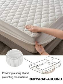 1 pieza Colchoneta protectora impermeable y transpirable blanca con funda acolchada y bolsillo profundo, sin ruido, para todas las estaciones, niños y ancianos