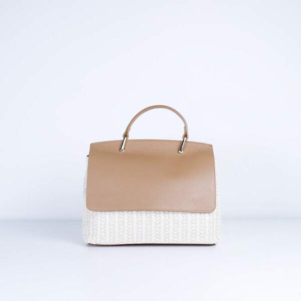 Bolso de playa de verano para mujer realizado en Italia de piel auténtica de becerro con tejido de paja de alta calidad