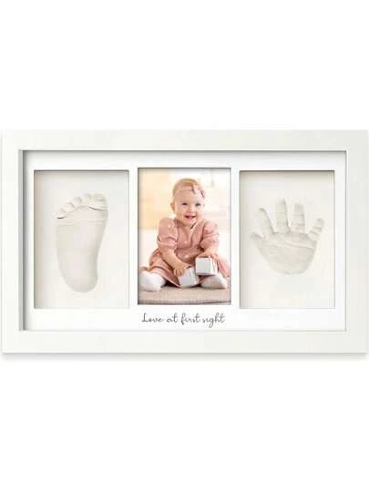 1st Baby Hand And Footprint Kit - Handavtrycksram i lera, Minnesram för nyfödd barnkammare, personliga presenter till nyblivna mamma till Baby Shower & Registry (vit)