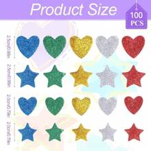 100张闪光泡沫爱心贴纸，迷你星星贴纸，自粘爱心贴纸，适用于DIY手工、母亲节派对装饰（颜色随机）；100张彩色闪光泡沫贴纸，自粘爱心贴纸，多色爱心星星贴纸，迷你星星贴纸，适用于情人节DIY手工、剪贴簿、卡片、家居装饰、学习用品 - 100片/包(顏色隨機) - 查看 6