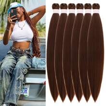 1/3/6 Packungen Schwarzes Flechthaare Vorgespanntes Knotenlose Kanekalon Box Zöpfe Haare zum Flechten, Vorgespannt Lang Gerade Synthetische Flecht-Haarverlängerungen für Knotenlose Zöpfe