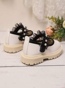 1 par de nuevos y elegantes zapatos planos de punta redonda con lazo y perla, hechos de PU, antideslizantes, resistentes y cómodos, apropiados para uso en exteriores, diario, fiesta y escuela en primavera y otoño
