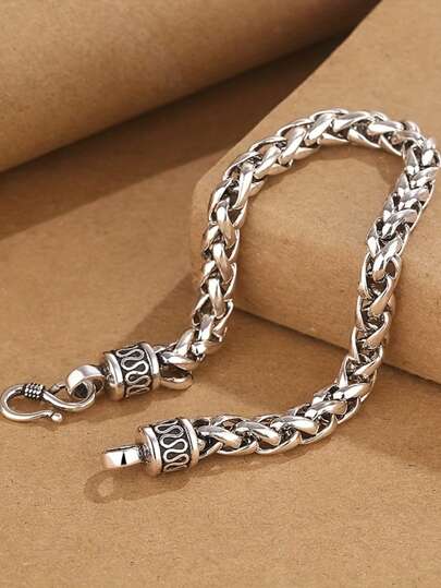 1pc Vintage Thai Silver Dragon Bone Braided Punk Style Men's Bracelet, Simple & Stylish Personalized Punk Retro Bracelet, Suitable For Party, Gathering, Outfits, Birthday Gift, Memorial Bracelet, Men's Jewelry Gift