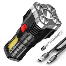 1pc LED Rechargeable Flashlight, Portable Long Lasting Super Bright Outdoor Multi-Function Work Light, Camping Accessories - Black - View 1