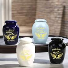 4pcs Mini Cremation Urns For Human Ashes - Angle Wings Small Keepsake Urns For Women Men - Ceramic Adult Ashes Holders Memorial Funeral Urn For Sharing Ashes
