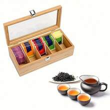 1pc Bamboo Tea Bag Storage Box - Multi-Functional Tea Cabinet With Shelf For Coffee And Tea Bags, Tabletop Storage Organizer Display Box