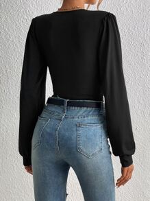 Sexy Long Sleeve Ruched Waist Jumpsuit - Black - View 3