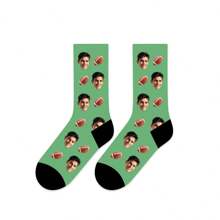1 Pair Customized 3D Numeric Hot Transfer 360° Print Personalized Face Design Crew Socks, Unisex, Comfortable, Breathable, Fashion, Suitable As Gifts For Friends, Family, Couples, Holidays, Vacations - Football Design