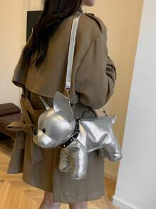 Women's Fashion French Bulldog Cartoon Handbag, With Unique Collar Decoration, Can Be Worn As Shoulder/Crossbody Bag