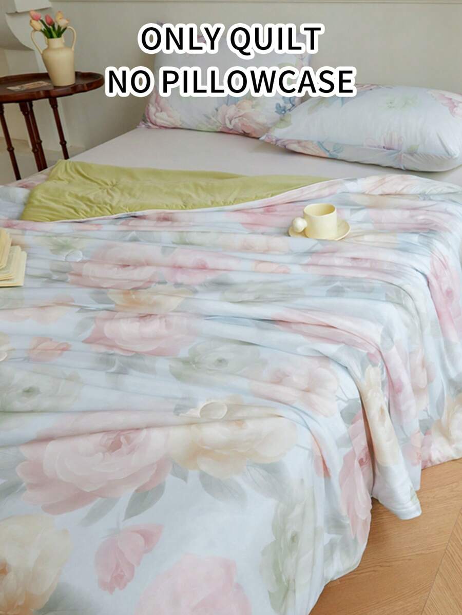 1pc Lightweight Summer Quilt, Summer Home Bedding For Bedroom, Guest Room, Hotel, Dormitory, Machine Washable Summer Duvet, Duvet Cover Only - Blue Pink - View 1