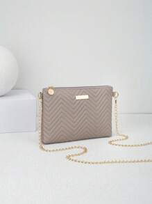 女士时尚波浪纹理链条肩带斜挎包、单肩包、手拿包、信封包 - 灰色 - 查看 4