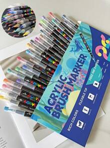 12/24/36/48 Colors Direct Liquid Soft Head Acrylic Marker Pen, Acrylic Paint Pens For Wood, Canvas, Stone, Rock Painting, Ceramic Surfaces, Chritmas Card Making Back To School