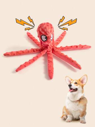 Hollypet Pluszowa zabawka dla psa w kształcie ośmiornicy z piszczałką, miękka piszcząca zabawka dla psa średniej wielkości, interaktywna zabawka dla psa na nudę, trwała zabawka do gryzienia z dźwiękiem do zabawy w sypialni lub ogrodzie, odporna na gryzienie pluszowa zabawka dla psa, którą uwielbiają zwierzęta