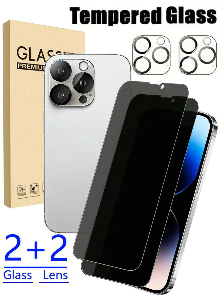 Bộ 2 miếng dán màn hình cường lực + 2 miếng dán bảo vệ ống kính camera, tương thích với dòng 17/17 Pro/17 Pro Max/17 Air/11/12/13/14/15/16 Plus/Pro/Pro Max.