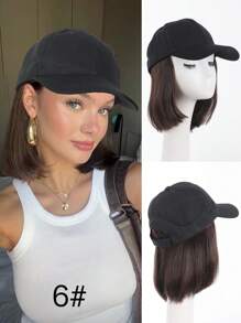 Gorra de béisbol con peluca para mujeres, gorra de béisbol negra con extensiones de cabello sintético rubio liso de 10 pulgadas, gorra de béisbol negra ajustable con peluca tipo bob de cabello rubio, negro y marrón, adecuada para mujeres y niñas