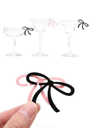 50pcs Pink Black Gold Bow Acrylic Drink Markers, Wedding Drink Tag, Birthday Party Decorations, Bachelorette Party Acrylic Charms, Girly Party Drink Supplies, Tasting Party Decor Accessory