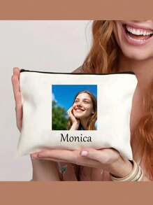 Custom Makeup Bag,Photo Customization Makeup Bag,Text Customization Makeup Bag,Solid Color Printed Makeup Bag Cosmetic Bag, Ladies Toiletry Bag,Mother's Day Gifts,Mother's Bag,Wedding Bags,Bridal Bag,Versatile Bag, Party Gift Bag Zipper Bag,Name Customization Text Customization,Gift Appreciation Cosmetic Bag Graduation Gift, Multifunctional Makeup Bag School Stationery Supplies Bags - White - View 5