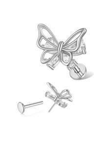 1 件装双层蝴蝶无缝推入式唇/耳/软骨耳钉，镶嵌合成锆石，身体穿孔珠宝唇/耳钉，适合约会、日常佩戴、礼物、派对、音乐节 - 蝴蝶型 - 查看 4