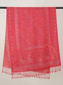 1 件复古佩斯利和格子锦缎印花羊绒围巾，柔软休闲波西米亚流苏披肩，适合日常通勤、旅行、外套装饰 - 彩色 - 查看 11