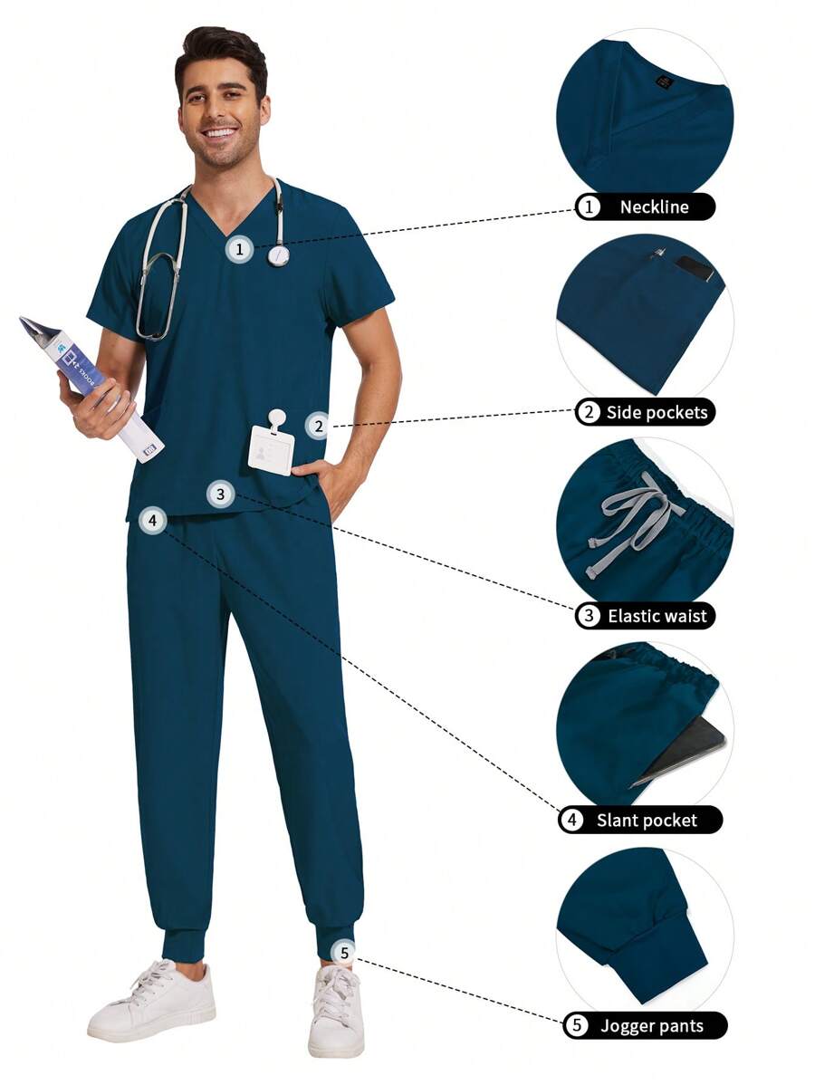 Operating Room Scrubs Uniforms Hospital Doctor Working Clothes Dental Clinic Nurse Surgery Suit Pet Grooming Veterinary Workwear - Dark Wash - View 1