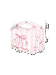 2pcs/1set Pink Bow Theme Party Gift Candy White Card Paper Handbag Gift Paper Box Cow Horn Box Rectangular Gift Gift Box Exquisite Girl Cake Dessert Afternoon Tea Packaging,Style Is Random