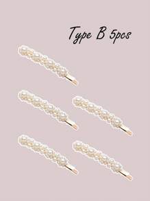 5 piezas Pinzas para el cabello con perla, en varias combinaciones. Pinzas para el cabello de aleación con perlas falsas, adecuadas para uso diario, fiestas y citas. Pinzas para el cabello, ganchos para el cabello, hebillas para el cabello