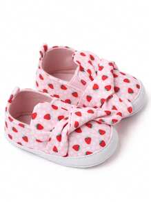1 par de zapatos para bebé, diseño de nudo con estampado de dibujos animados lindos, aptos para interiores y exteriores con suela antideslizante para aprender a caminar, zapatos planos suaves para bebés. - Rosa - Ver 1