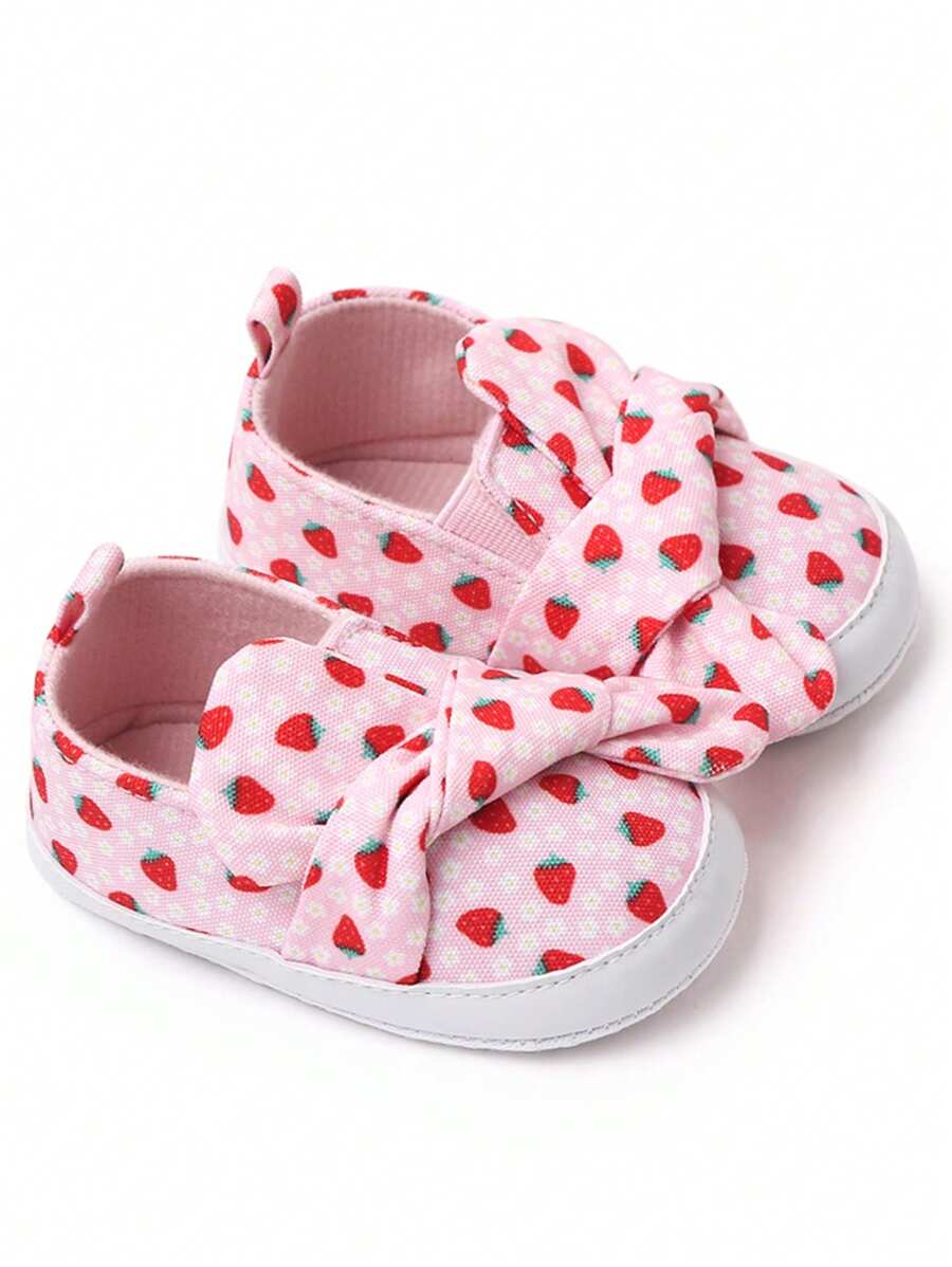 1 par de zapatos para bebé, diseño de nudo con estampado de dibujos animados lindos, aptos para interiores y exteriores con suela antideslizante para aprender a caminar, zapatos planos suaves para bebés. - Rosa - Ver 1