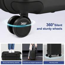 5 Piece Suitcase Set With Corner Protectors, 12/16/20/24/28 Inch Durable Hard Shell 360 Degree Spinner Wheels Large Capacity Multifunctional Lightweight Travel Suitcase - 黑色 - 查看 8