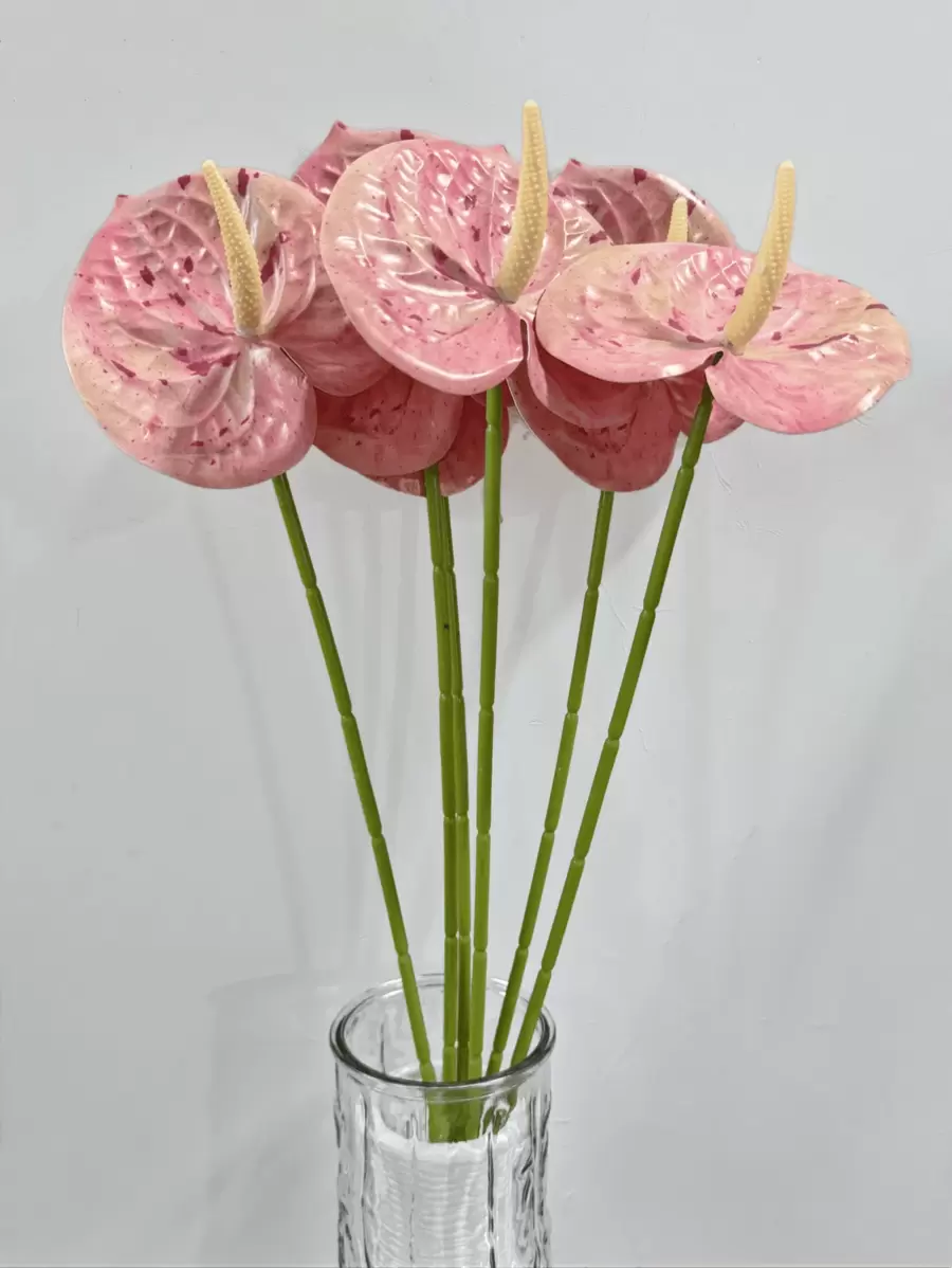 1 PIEZA/3 PIEZAS/5 PIEZAS Flores artificiales de Anthurium Lily (rosado manchado) para decoración de bodas, oficina, fiesta, hotel, hogar, centro de mesa