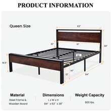 SHA CERLIN 14 Inch Twin/Full/Queen/King Size Metal Platform Bed Frame With Wooden Headboard And Footboard, Mattress Foundation, No Box Spring Needed, Large Under Bed Storage, Non-Slip Without Noise, Mahogany - Mahogany - View 9