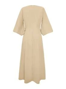 فستان نسائي أنيق للارتداء اليومي بتصميم غير متماثل، بأكمام ثلاثة أرباع مطوي مع شق طويل أنيق للارتداء اليومي