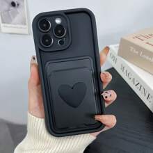 1pc Built-In Card Holder Dopamine Chic Matte Cute Heart-Shaped Step Photo Frame Phone Case, Compatible With IPhone 12/13 Pro Max, Honor X7, Galaxy A56 5G, Infinix Smart 8, Infinix Hot 40i, Spark 20, Spark 20C, Spark Go 2024, Redmi Note 14 5G, Moto E22/E22i, OPPO A54, Minimalist Design For Daily Use And Outdoor Carry, Shockproof Full Coverage Protection