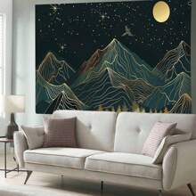 1pc Night Forest & Mountain Print Tapestry, Modern Polyester Square Wall Hanging Decor For Room, Living Room, Bedroom, Home Decoration