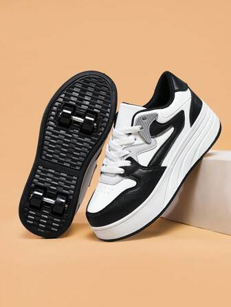 Universal Style Boys/Girls Wheeled Skate Shoes, 4 Wheel Removable Roller Shoes For Teenagers, Outdoor Sports Skating Sneakers