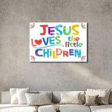 1pc Framed Canvas Wall Art Poster Abstract Jesus Loves The Little Children Wall Art For Living Room Bedroom Bathroom Kitchen Apartment Hotel, Artful Home Decoration - Framed, Horizontal - Framed Canvas - View 2