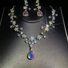 1 set di gioielli da donna, set di orecchini e collana vintage con incrostazioni di strass, 3 pezzi, adatto per spose, matrimoni, banchetti e feste - set di gioielli - Visualizzare 6