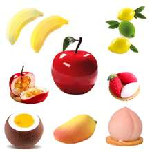 这款硅胶模具适合制作水果慕斯蛋糕，也可用于烘焙法式糕点，例如水果慕斯蛋糕、甜点、巧克力糕点、水果布丁、果冻和冰淇淋。它还可以用来制作圣诞夜、情人节和婚礼等场合的蛋糕装饰。这款模具不粘且易于脱模，形状包括苹果、芒果、香蕉、桃子、椰子、榛子、橄榄、草莓、樱桃、覆盆子、可可、橙子和柠檬。